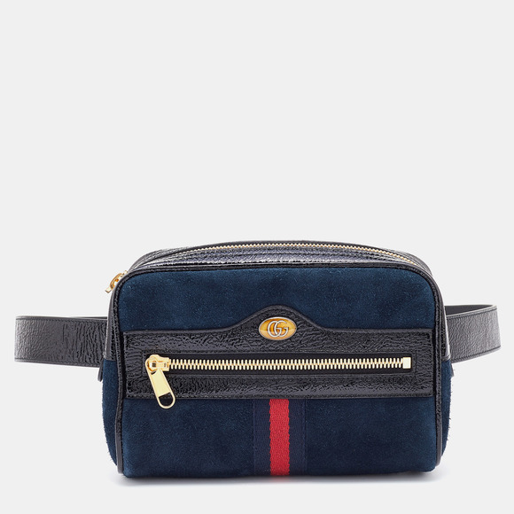 Gucci Handbags - GUCCI Navy Blue/Black Suede and Patent Leather GG Ophidia Belt Bag